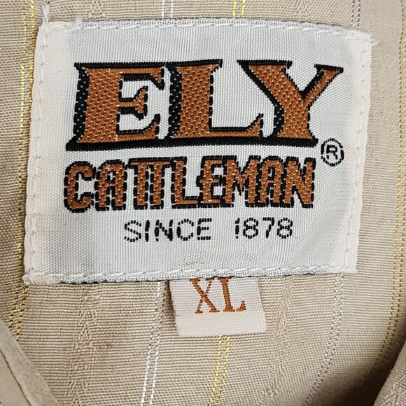 Ely Cattleman Beige Metallic Gold Pinstripe Pearl Snap Western Shirt - Picture 4 of 5